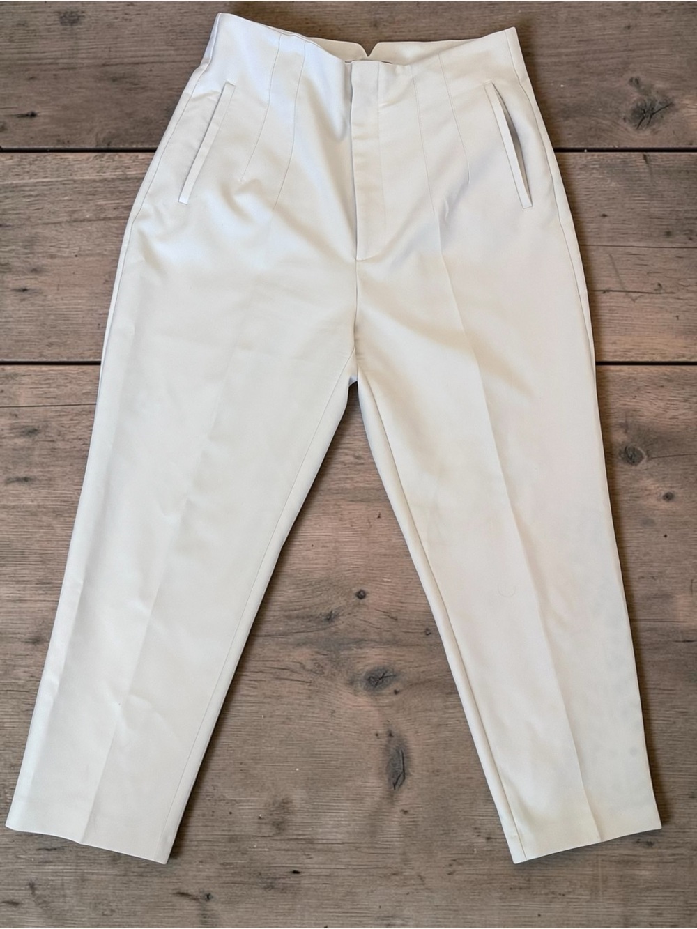 Zara White Cropped Tailored Trousers